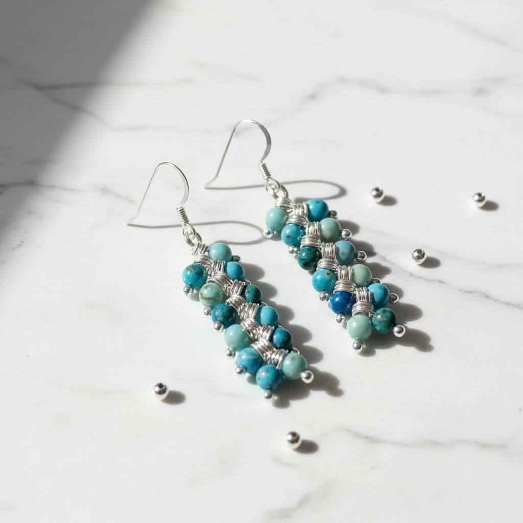 Seen On Jane The Virgin Silver Turquoise Wire Coil Earrings