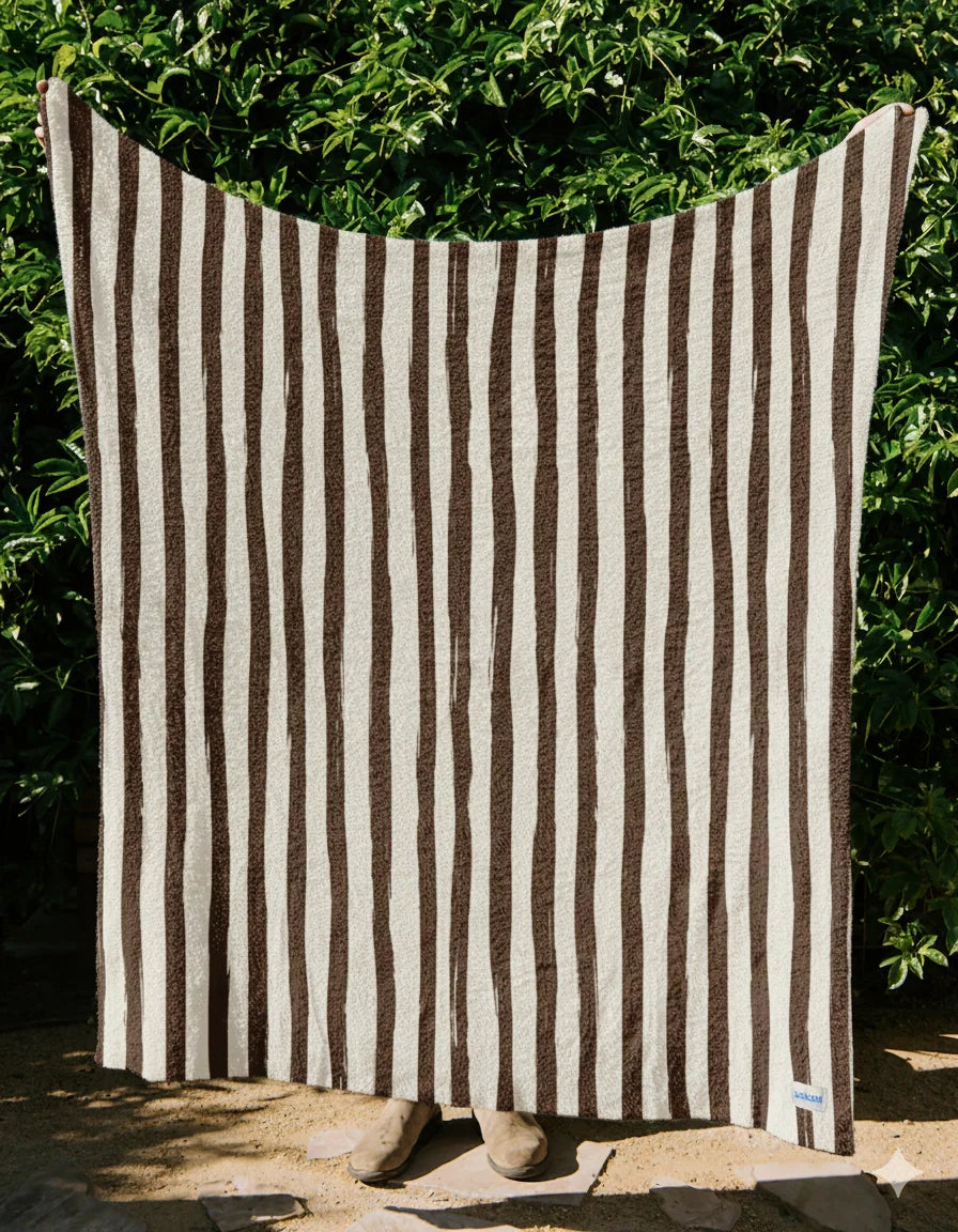 Stripe Plush Throw - Mocha & Cream