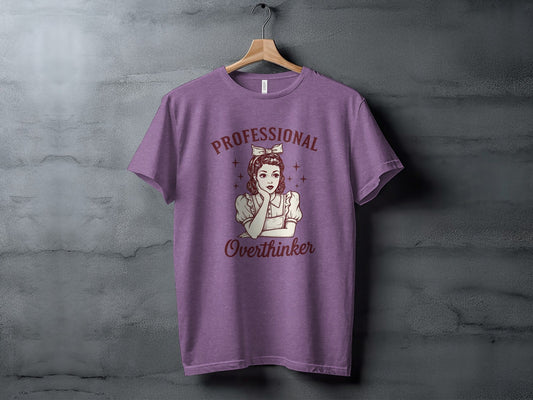 Professional Overthinker Cute Retro Girl Illustration T-Shirt