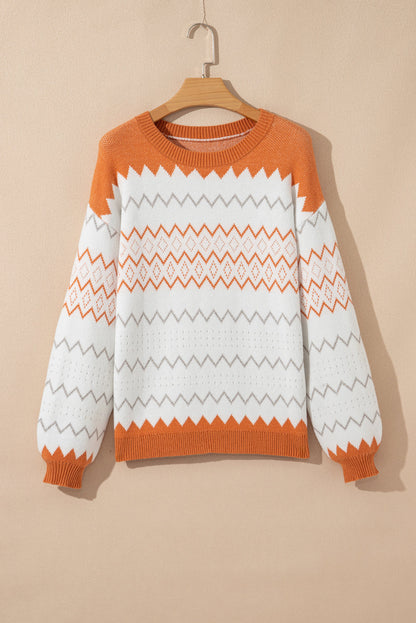Zigzag Knitted Pullover Sweater