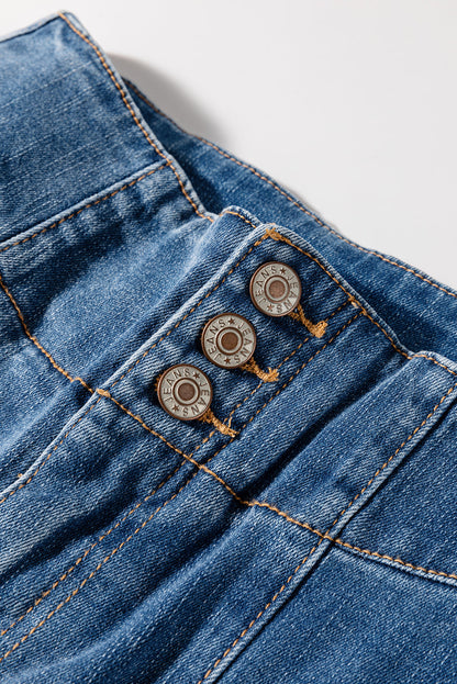 Sail Blue High Waist Jeans With Button Fly And Raw Hem
