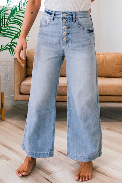Beau Blue Wide Leg Jeans With Multiple Button Details