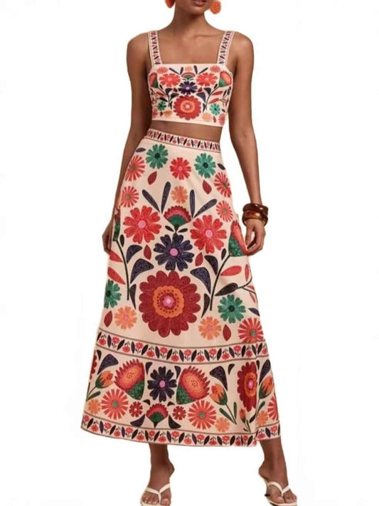 Floral Print Crop Top and Skirt Set