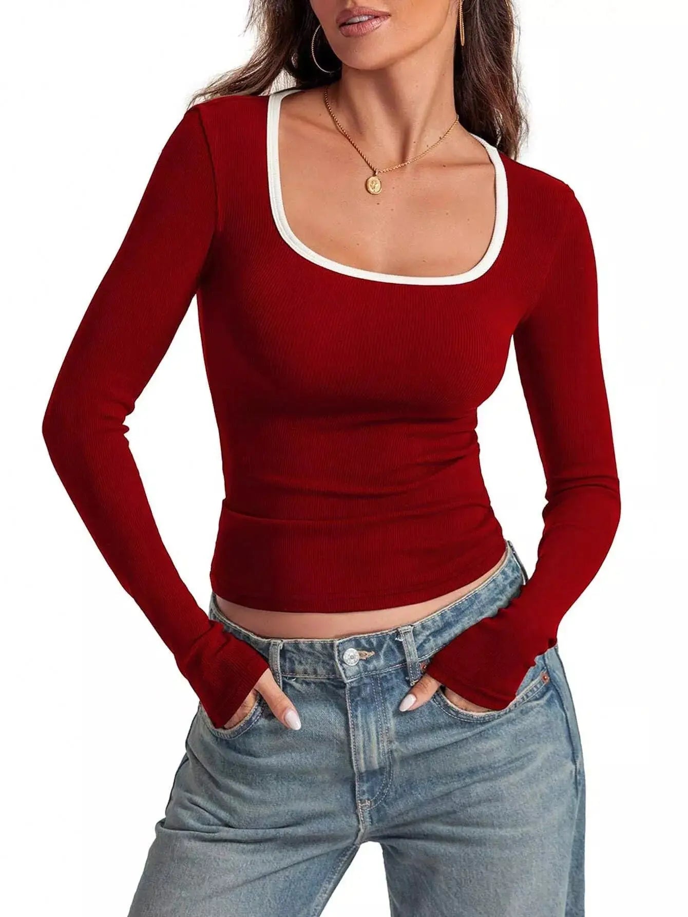 Scoop Neck Long Sleeve T Shirt