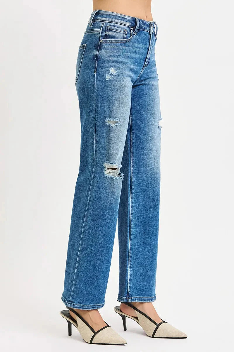 Plus Size High Rise Ankle Straight Distressed RISEN Jeans