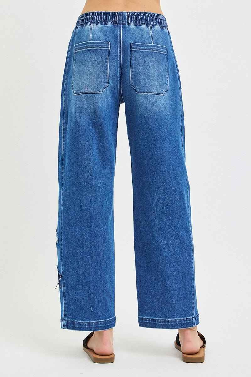 Elastic Band Slouchy Cropped Barrel with Star Patch by Risen