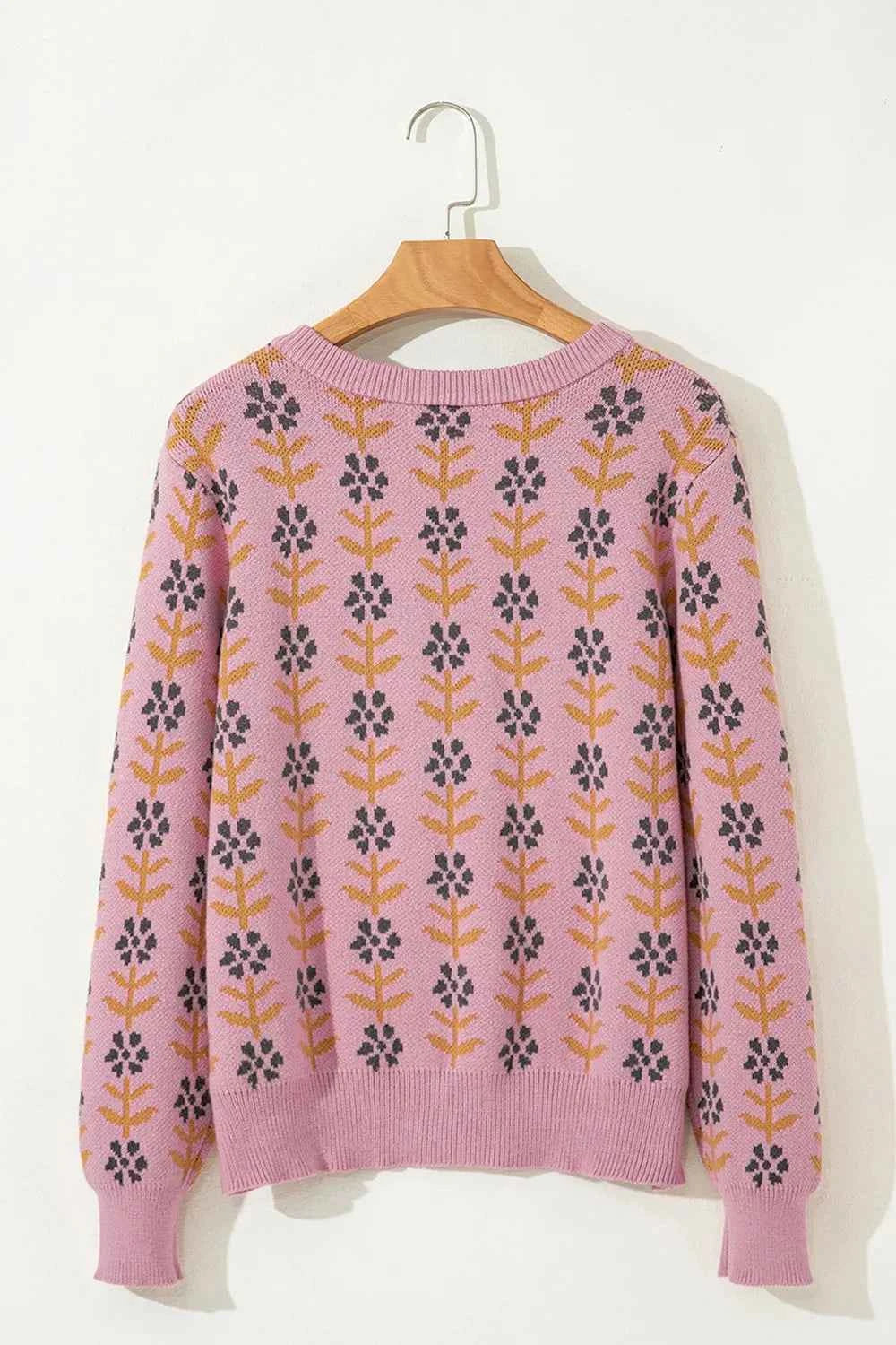 Floral Button-Up Knit Cardigan