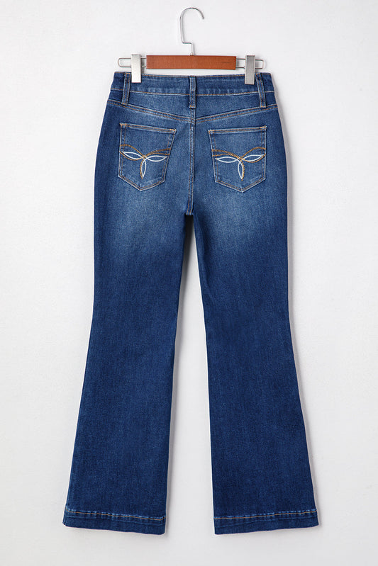 Samantha Western Stitch Patched Pocket Bootcut Jeans