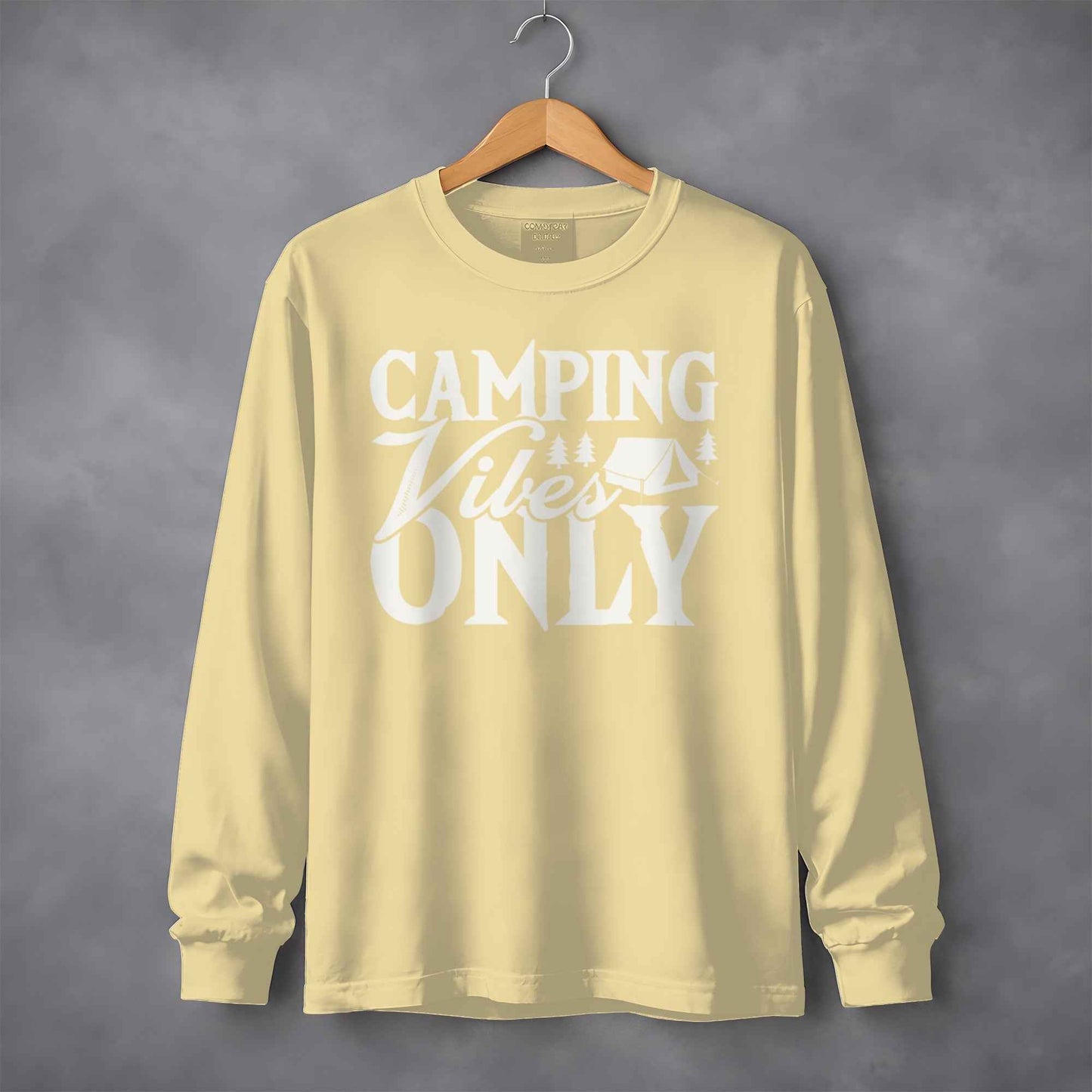 Camping Vibes Only With Tent Graphic Summer Fun Long Sleeve T-Shirt