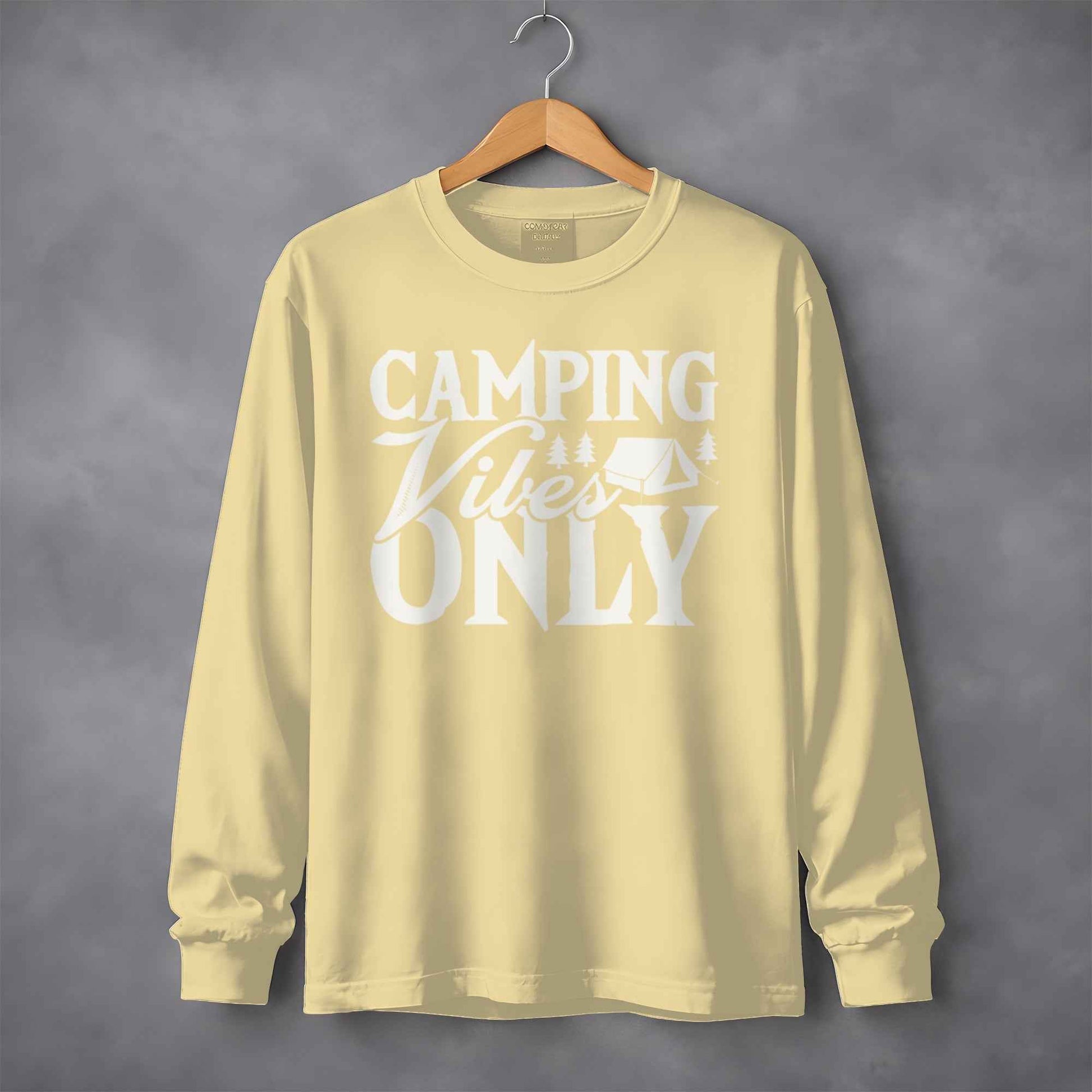 Camping Vibes Only With Tent Graphic Summer Fun Long Sleeve T-Shirt