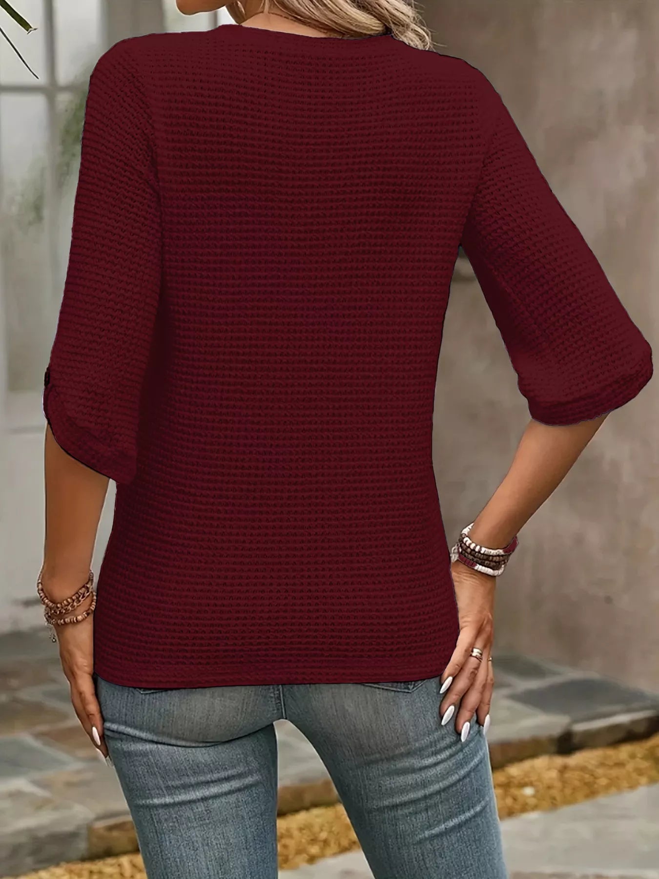 Round Neck Waffle Knit Top