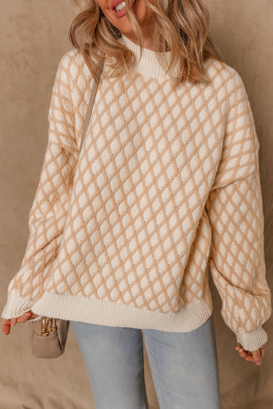 Rhombus Textured Knit Sweater