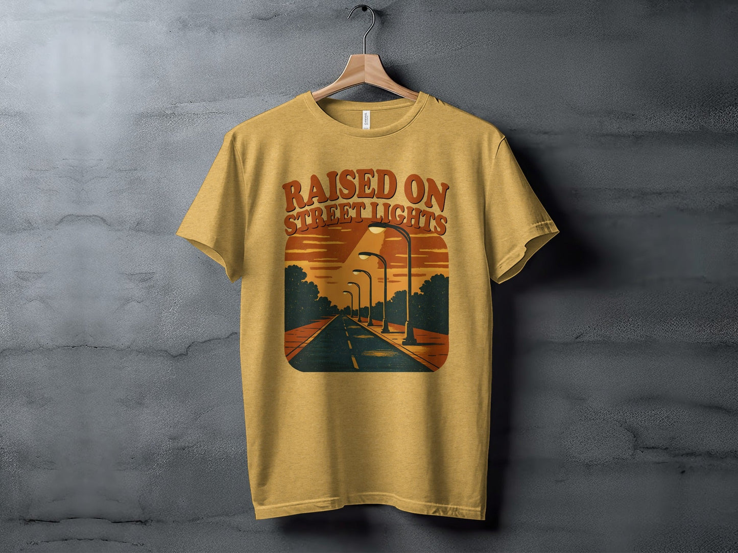 Raised On Street Lights Road Scene Graphic Design T-Shirt