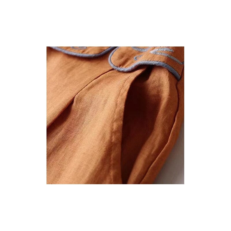 Embroidered Wide-Leg Cotton and Linen Pants