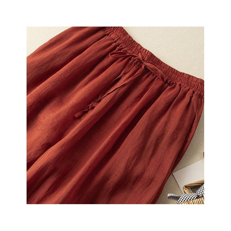 Breathable High-Waisted Linen and Cotton Cropped Pants