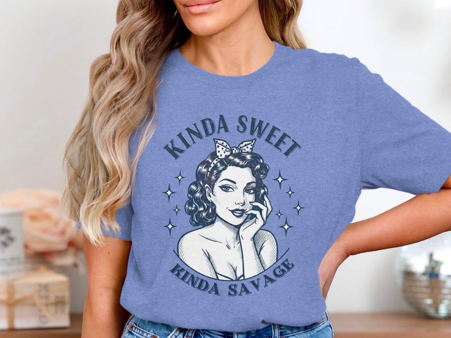Kinda Sweet Kinda Savage Pinup Girl Stylish Design T-Shirt
