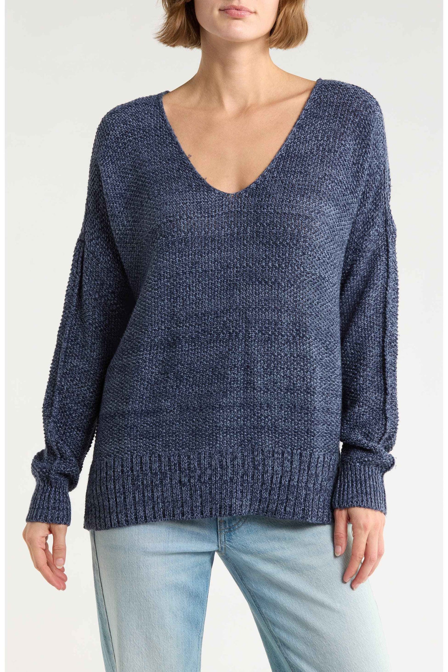 [7WP5056-410] WOMENS LUCKY BRAND SPRING WEIGHT V NECK PULLOVER - AMERICAN NAVY