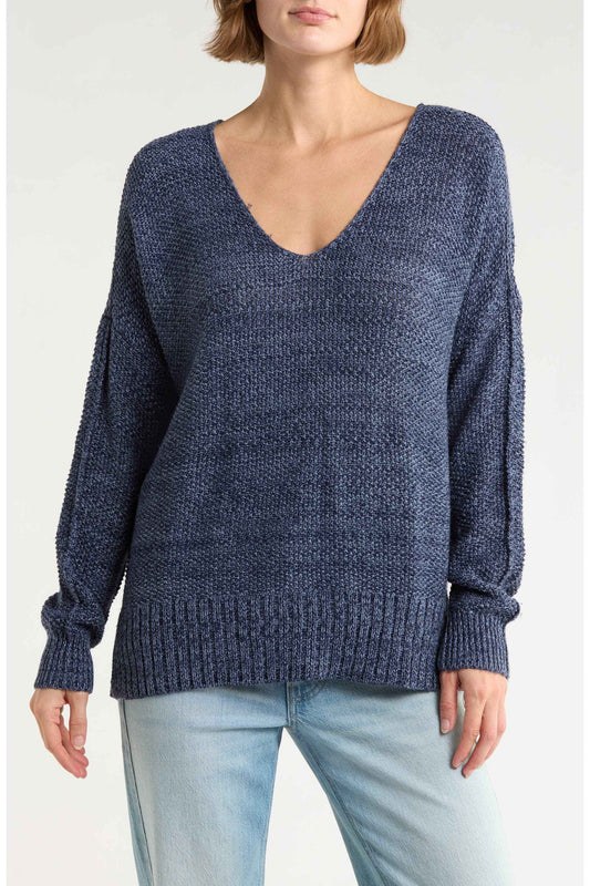 [7WP5056-410] WOMENS LUCKY BRAND SPRING WEIGHT V NECK PULLOVER - AMERICAN NAVY