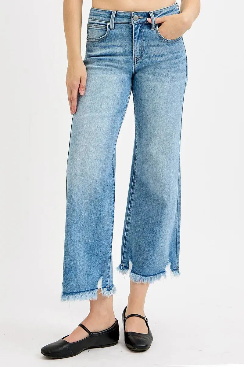 RISEN Jeans - Plus Size Mid Rise Crop Wide Leg Jeans