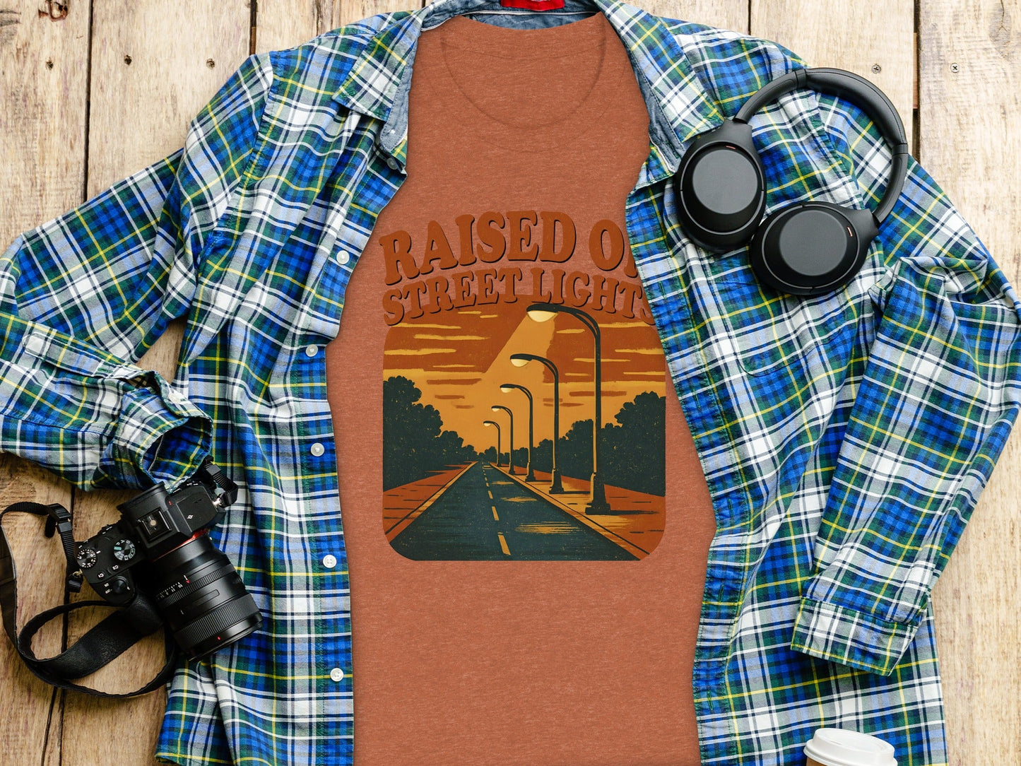 Raised On Street Lights Road Scene Graphic Design T-Shirt