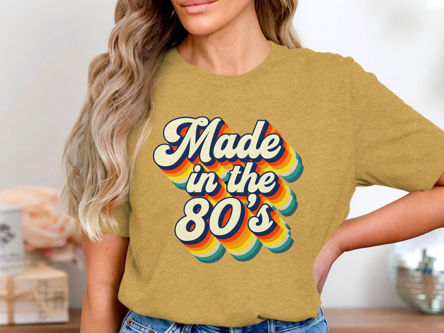 Awesome Made In The Eighties Rainbow Stripes Design T-Shirt