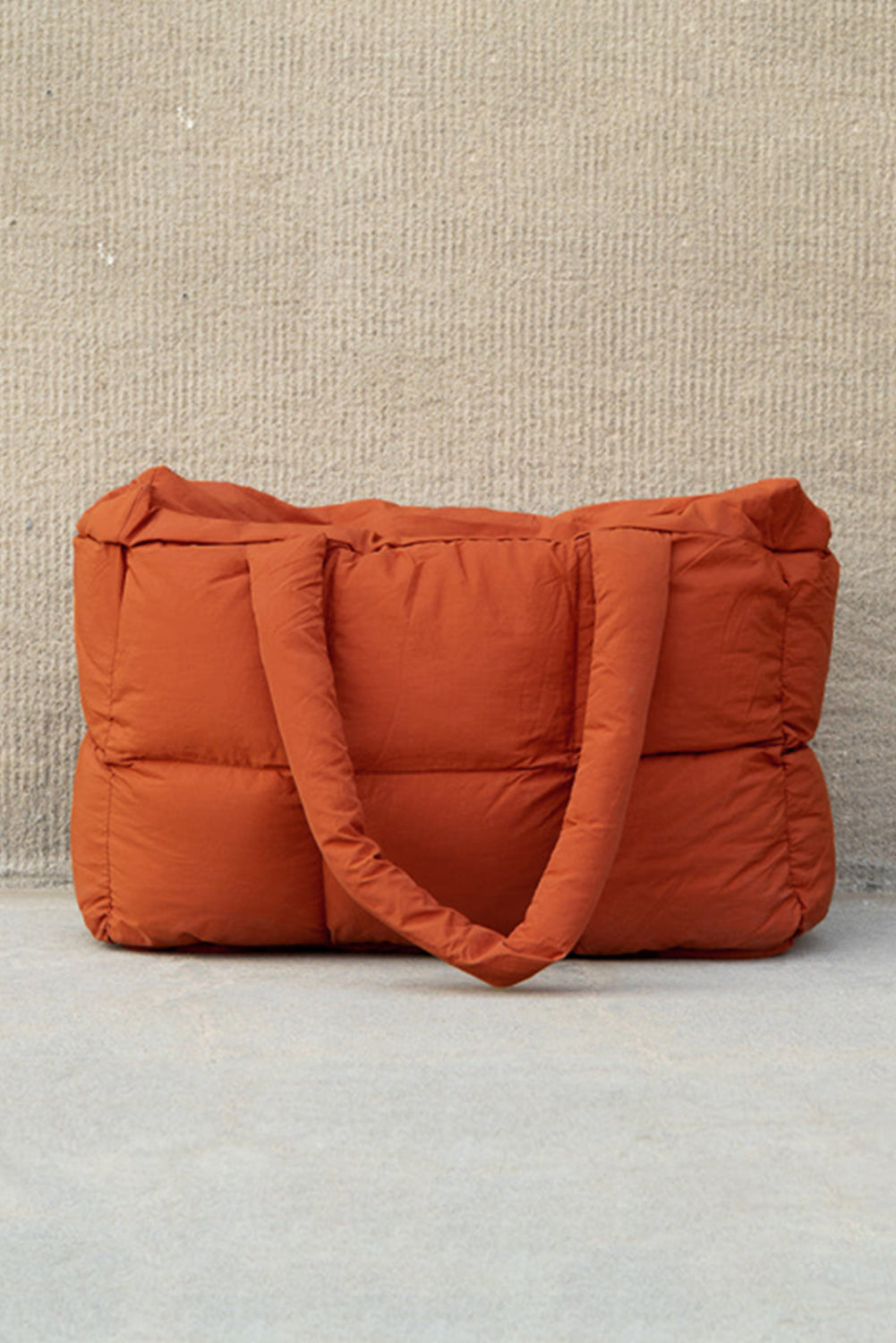 Cinnamon Solid Quilted Puffy Large Tote Bag With Zipper