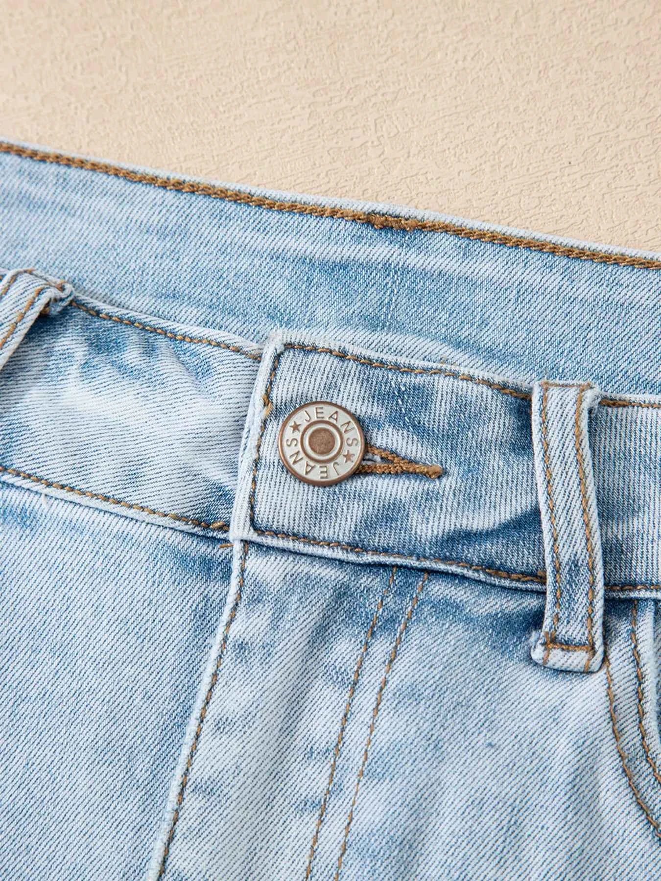 High Rise Distressed Raw Hem Denim Shorts