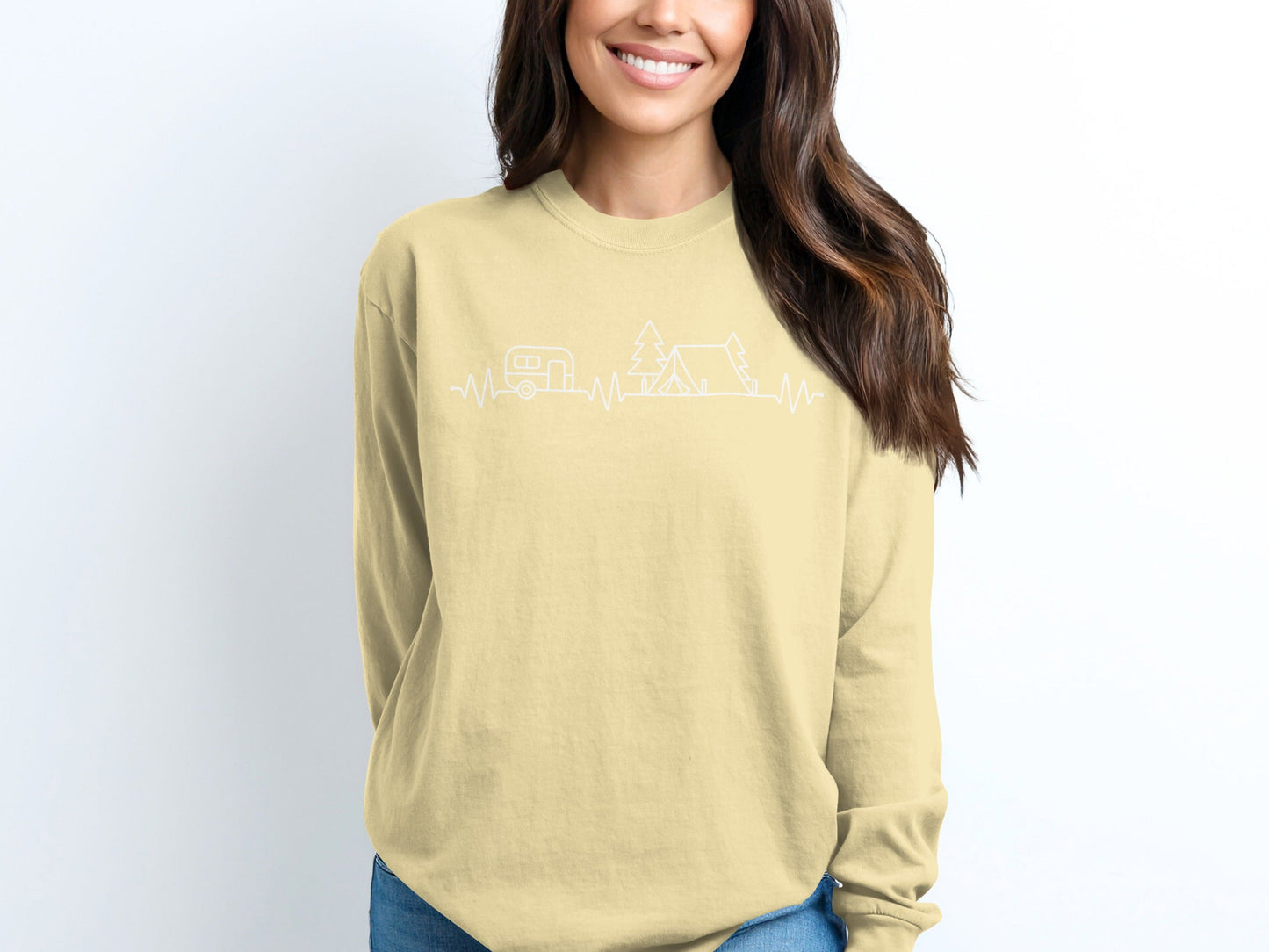 Camping Heartbeat Caravan Tent Adventure Time Long Sleeve T-Shirt