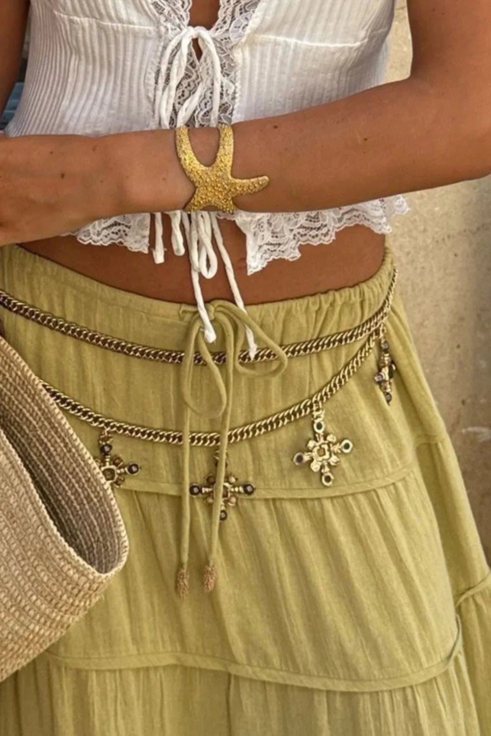 Boho Tiered Maxi Skirt with Drawstring Waist