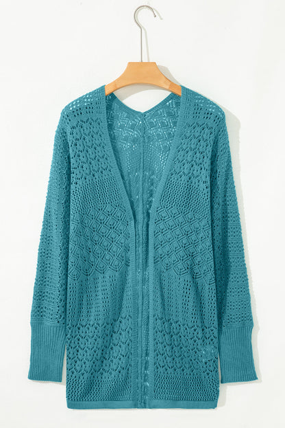 Lapis Mix Pattern Hollow Knit Open Front Cardigan