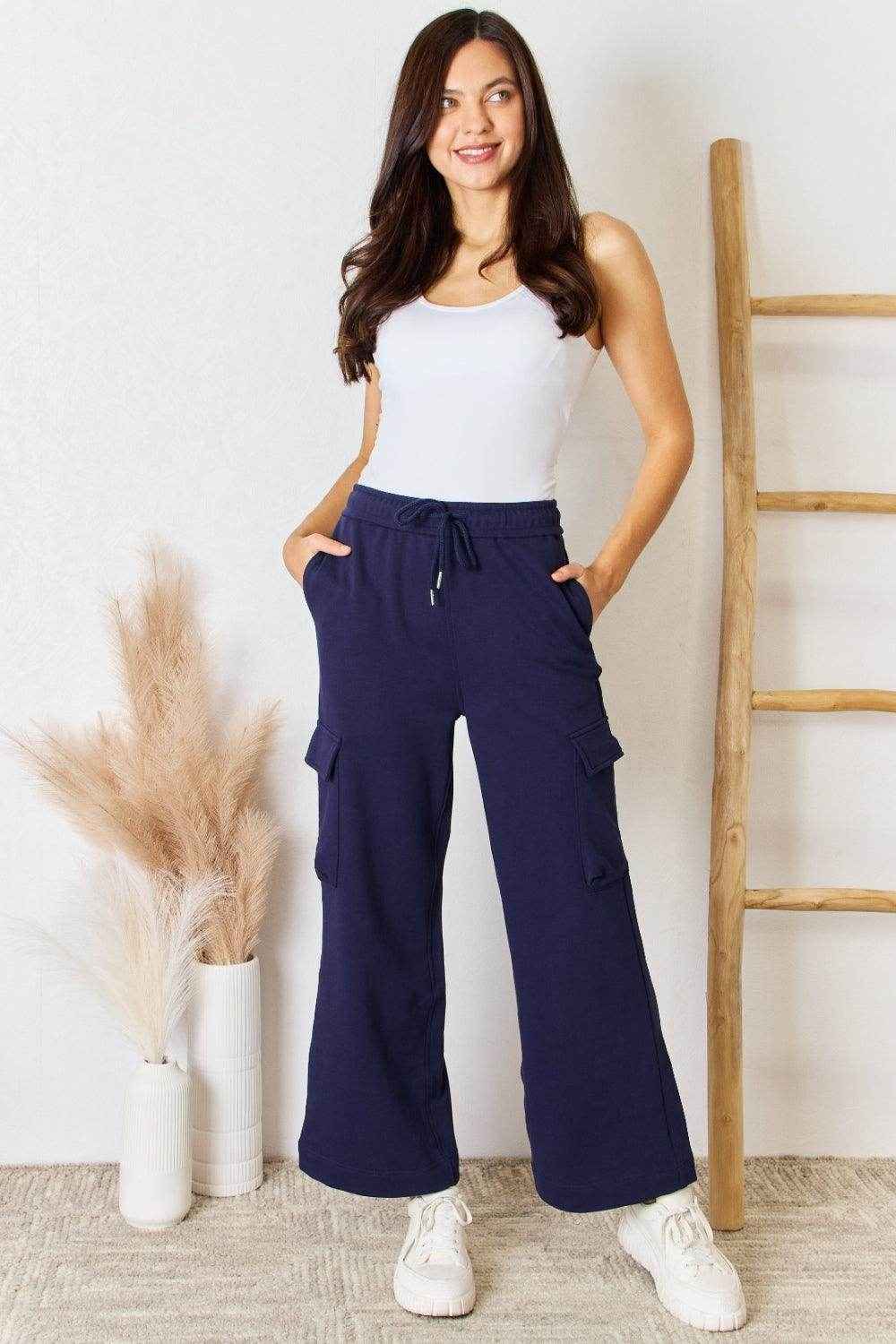 RISEN Drawstring Relaxed Cargo Wide Leg Pants for Women