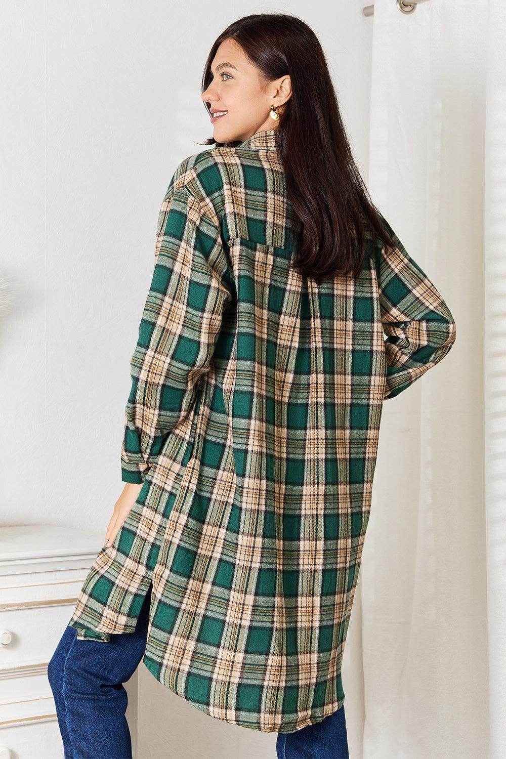 Mandy Plaid Collared Neck Long Sleeve Shirt for Women