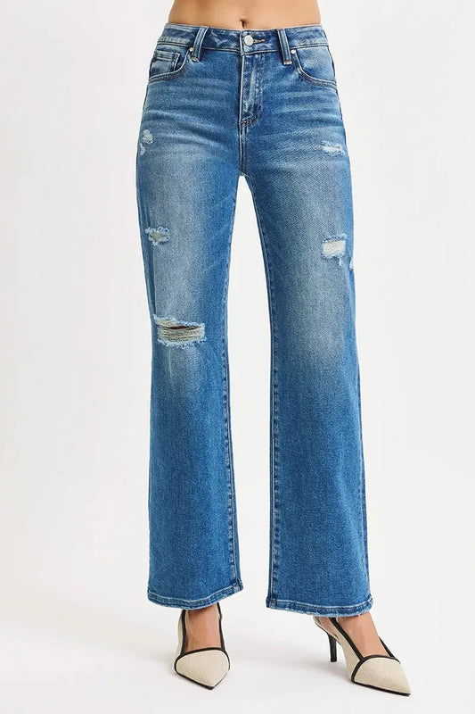 Plus Size High Rise Ankle Straight Distressed RISEN Jeans