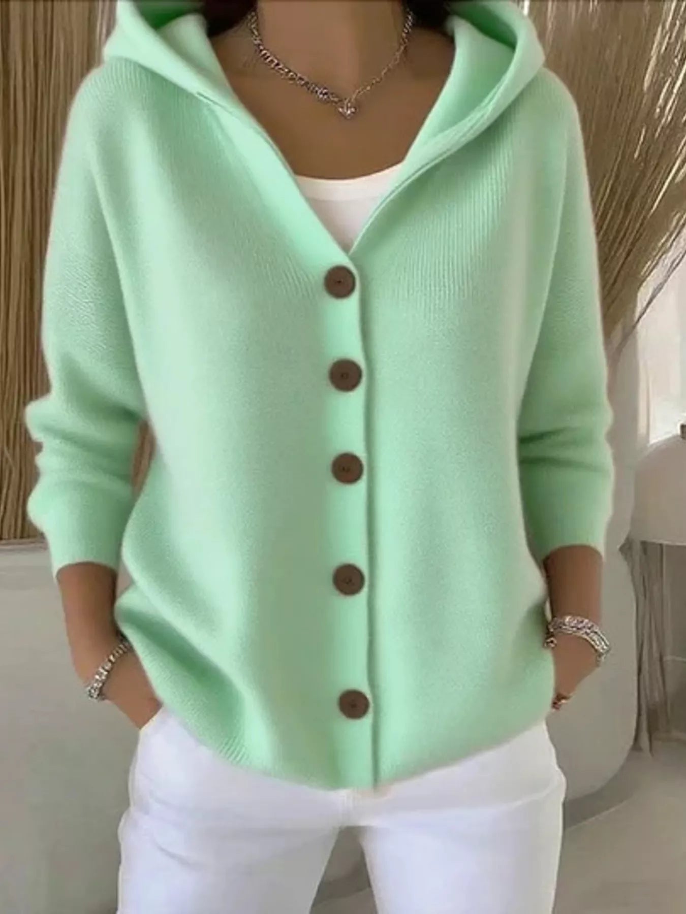Full Size Hooded Button-Front Soft Knit Cardigan Plus Size