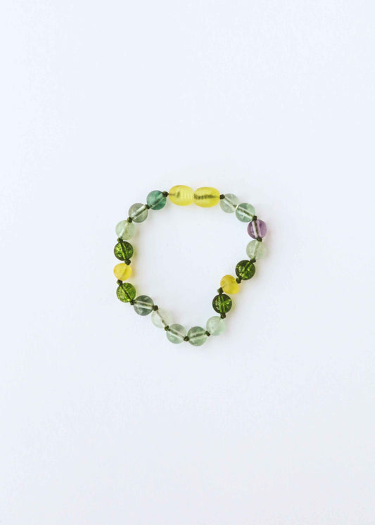 Raw Baltic Sea Amber + Fluorite + Peridot || Gemstone Anklet or Bracelet