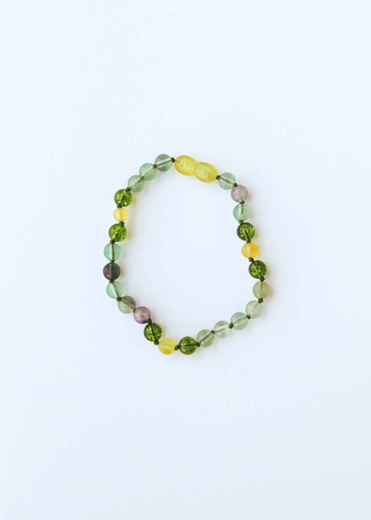 Raw Baltic Sea Amber + Fluorite + Peridot || Gemstone Anklet or Bracelet