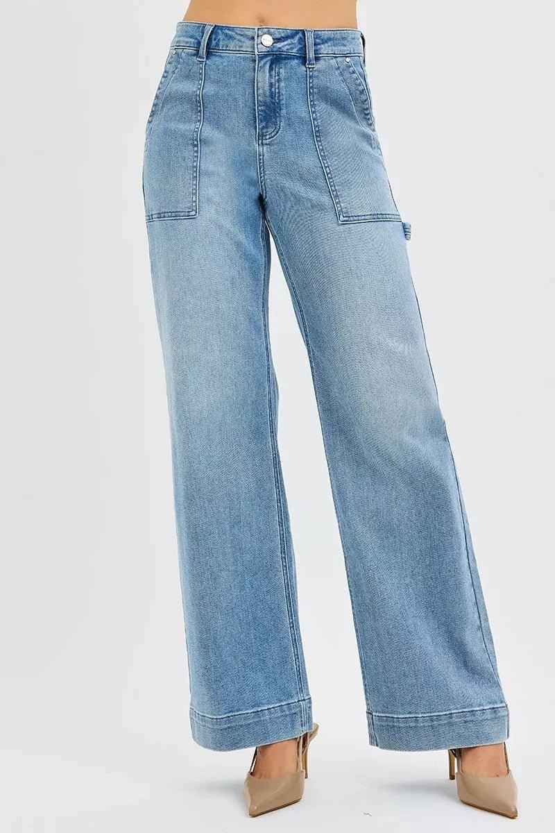 Full Size High Rise Straight Leg Jeans with Front Pockets Plus Size by Risen