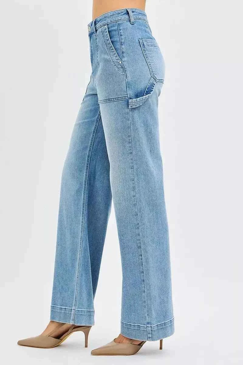 Full Size High Rise Straight Leg Jeans with Front Pockets Plus Size by Risen