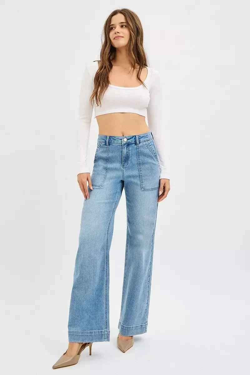 Full Size High Rise Straight Leg Jeans with Front Pockets Plus Size by Risen