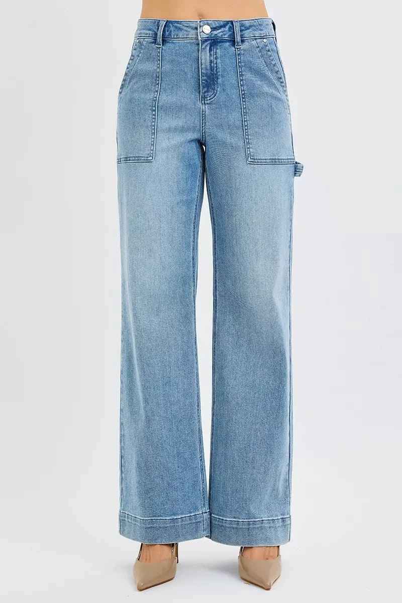 Full Size High Rise Straight Leg Jeans with Front Pockets Plus Size by Risen