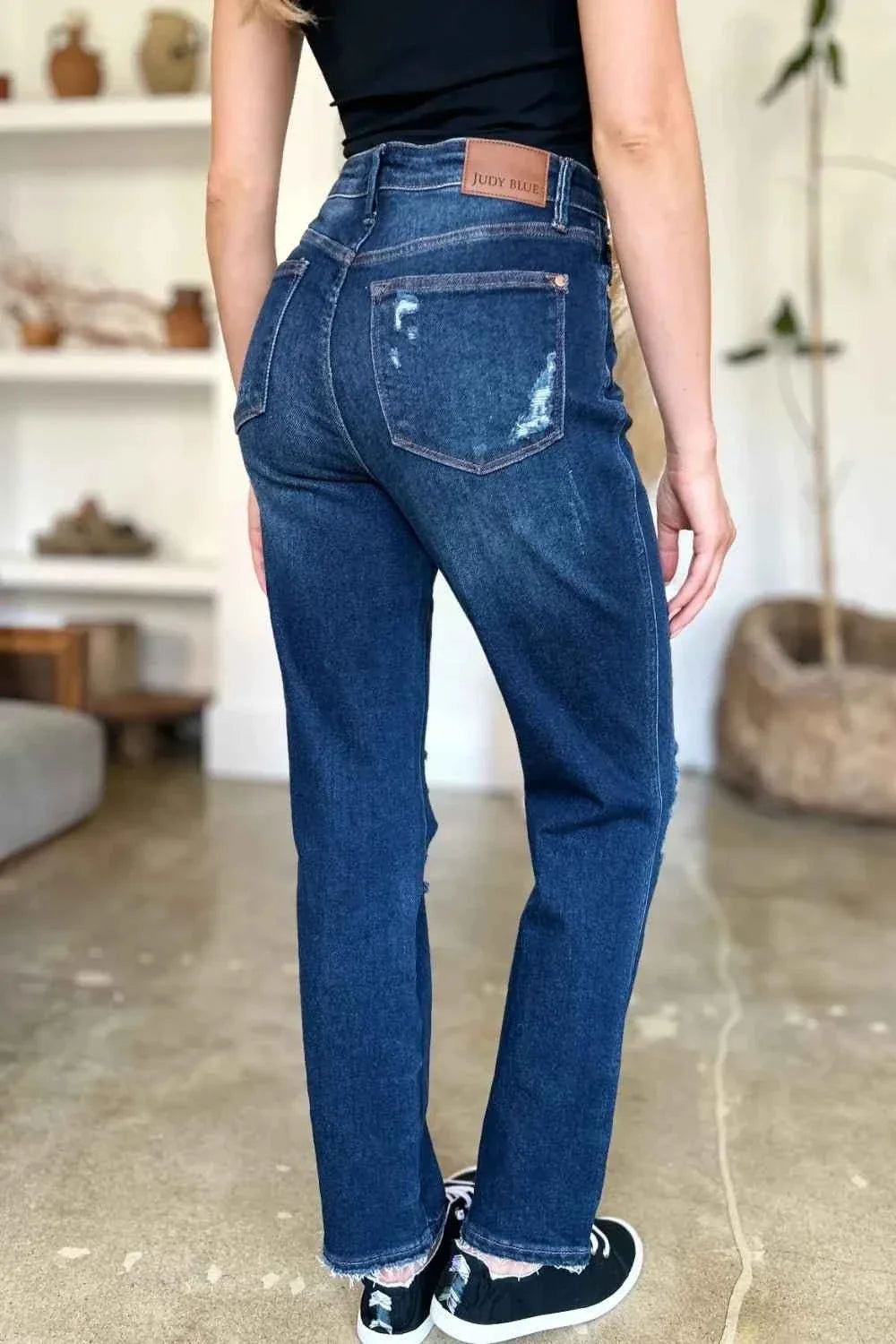 Full Size High Waist Rigid Magic Heavy Destroy Straight Jeans