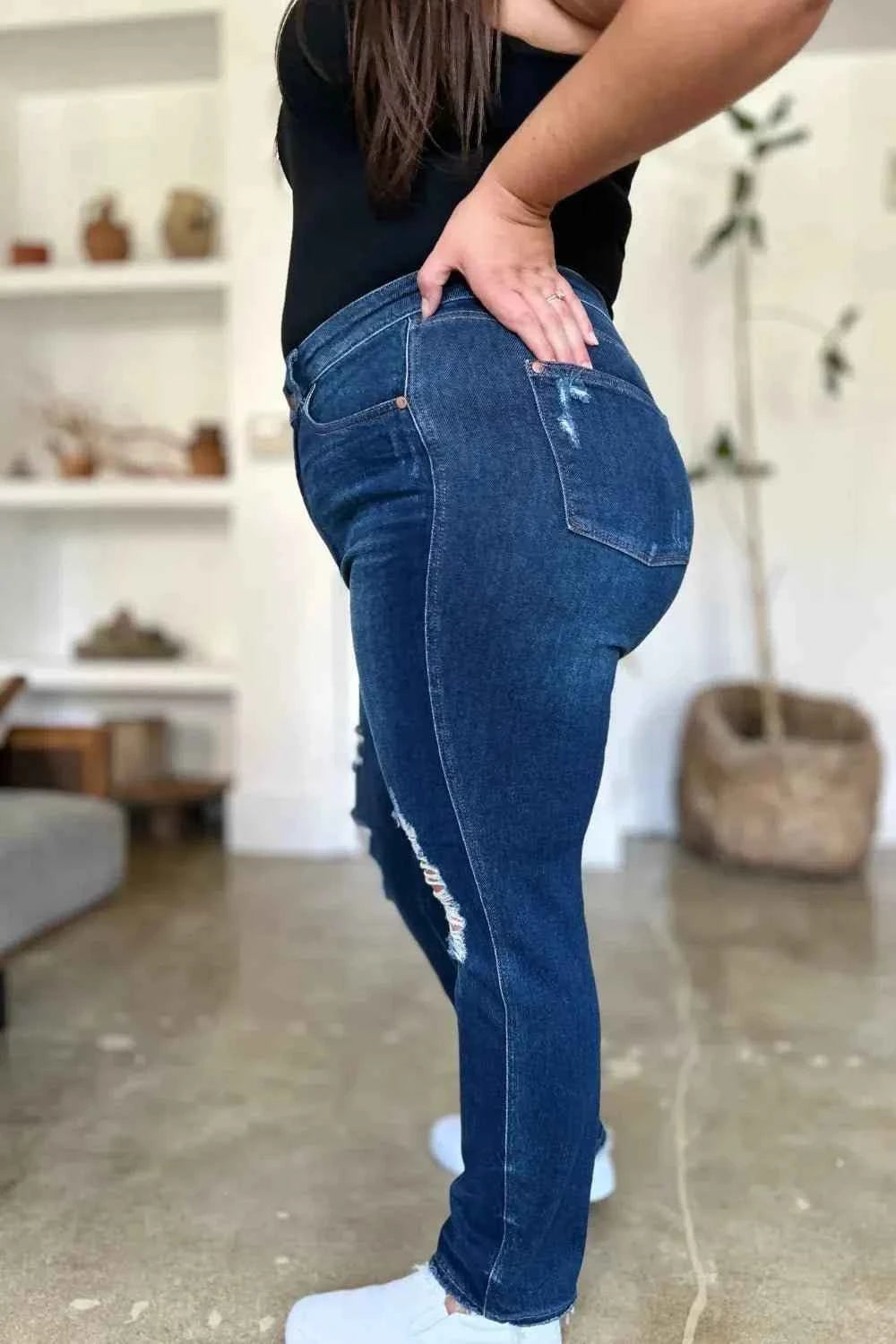 Full Size High Waist Rigid Magic Heavy Destroy Straight Jeans