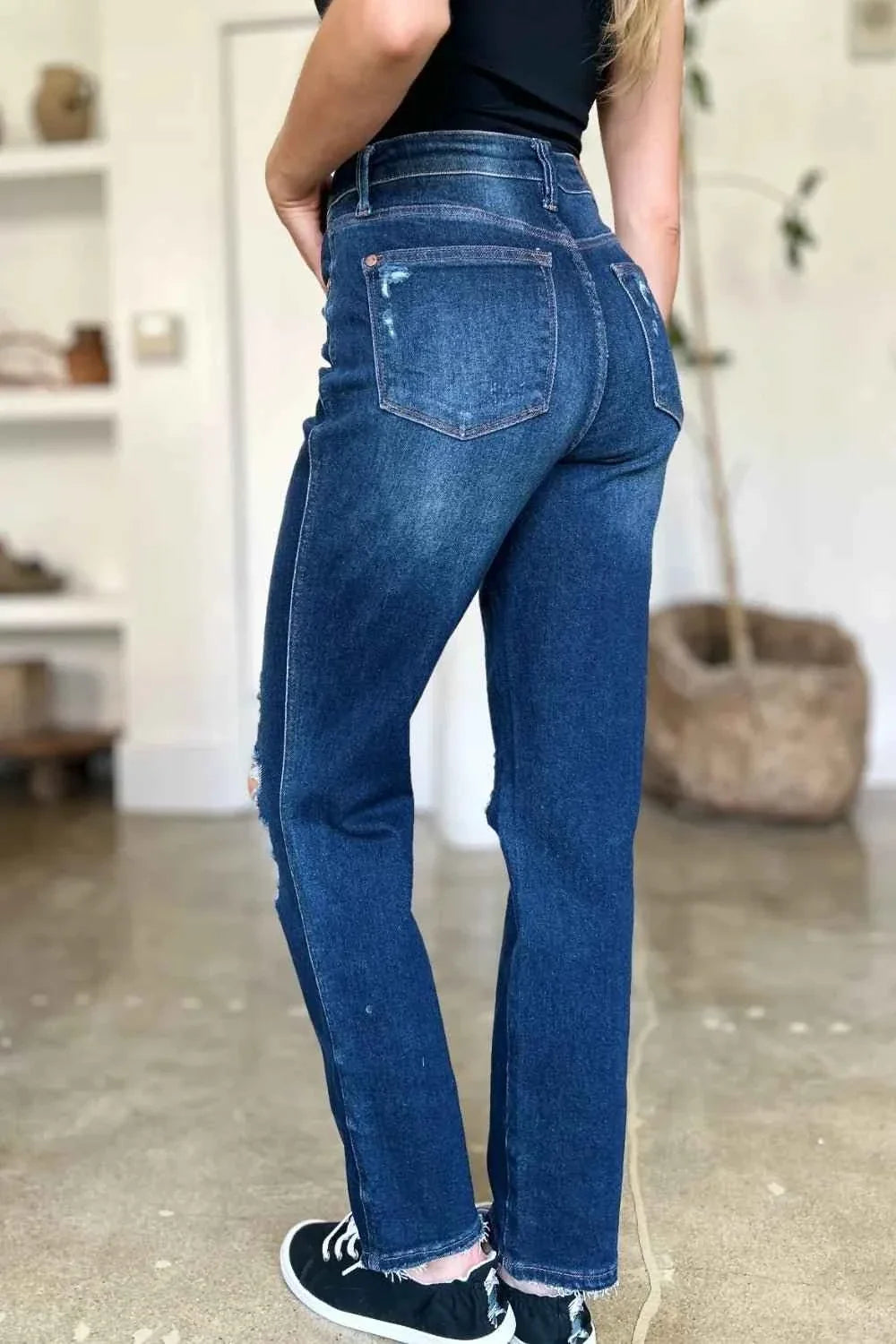 Full Size High Waist Rigid Magic Heavy Destroy Straight Jeans
