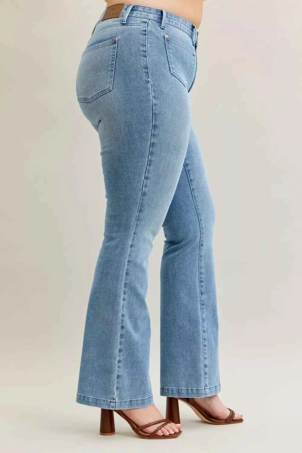 Mid Rise Bootcut Jeans W/ Contrast Wash & Front Patch Pockets by Judy Blue