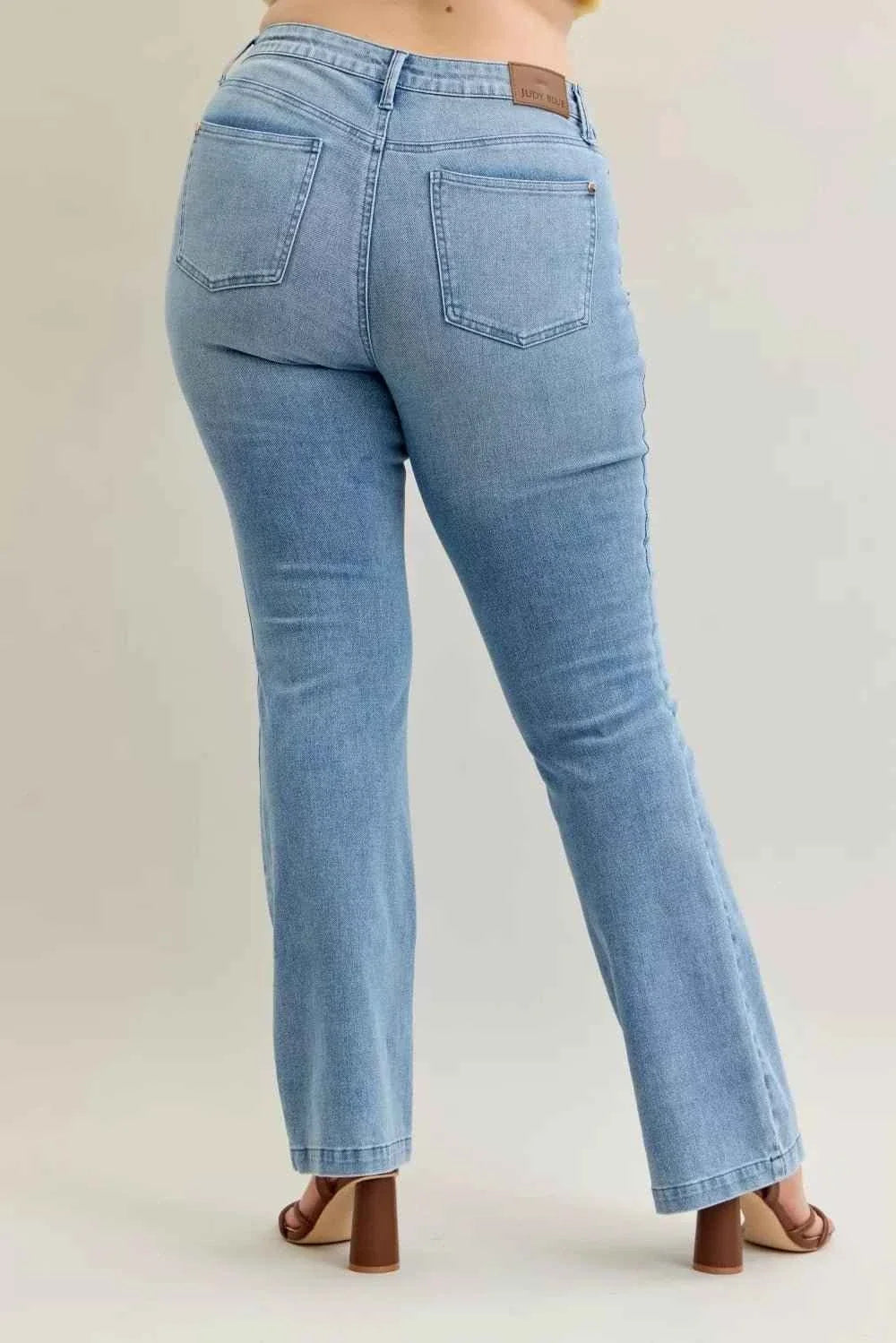 Mid Rise Bootcut Jeans W/ Contrast Wash & Front Patch Pockets by Judy Blue