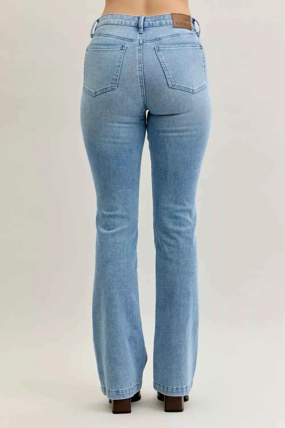 Mid Rise Bootcut Jeans W/ Contrast Wash & Front Patch Pockets by Judy Blue