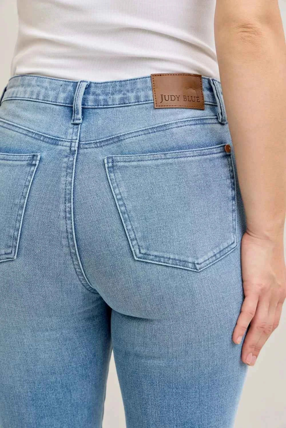 Mid Rise Bootcut Jeans W/ Contrast Wash & Front Patch Pockets by Judy Blue