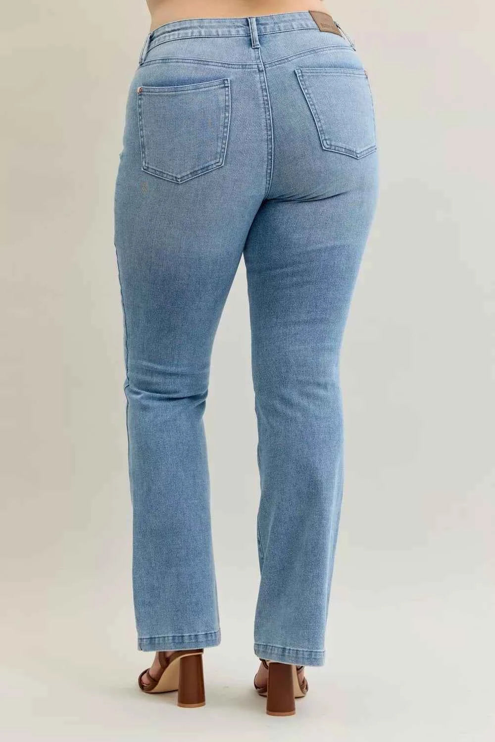 Mid Rise Bootcut Jeans W/ Contrast Wash & Front Patch Pockets by Judy Blue
