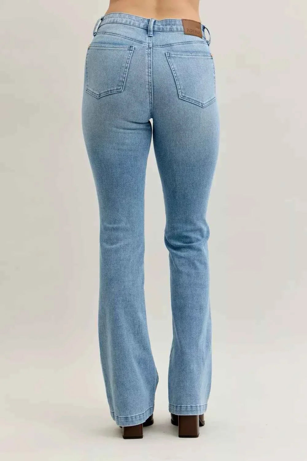 Mid Rise Bootcut Jeans W/ Contrast Wash & Front Patch Pockets by Judy Blue