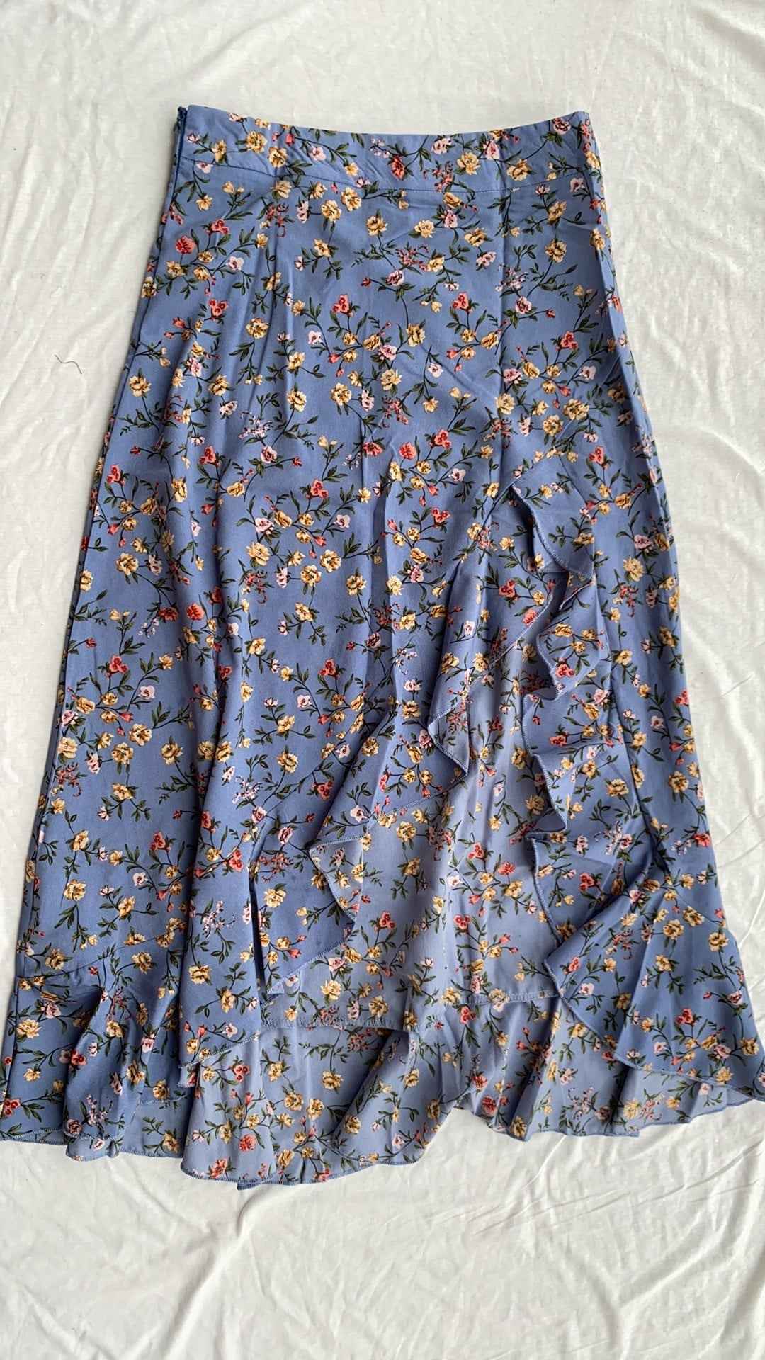 Printed Ruffled Side Slit Skirt